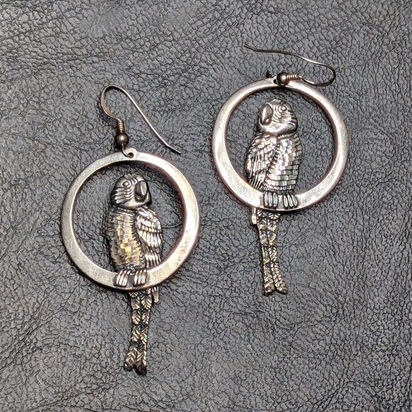 Vintage Sterling Silver Parrot earrings - Picture 2 of 4